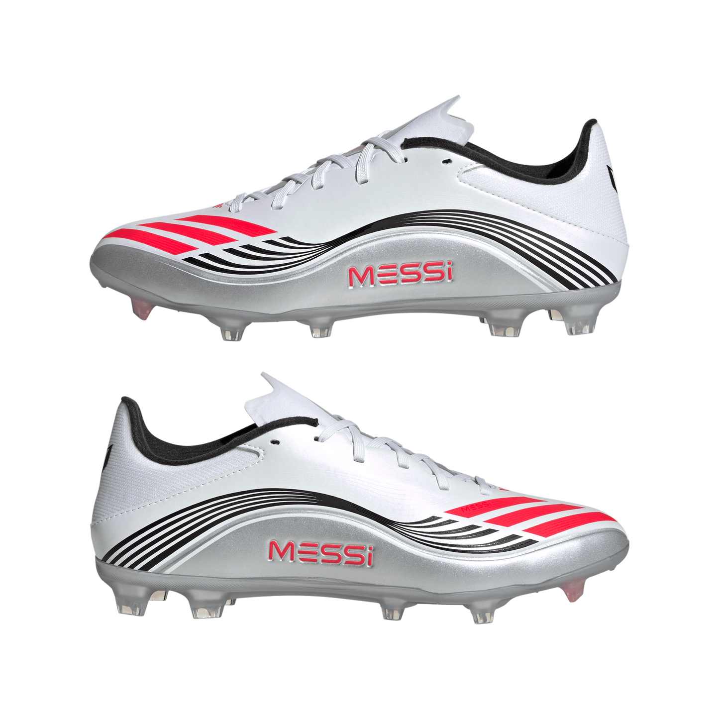 adidas F50 CLUB MESSI Firm/Multi-Ground Soccer Cleats | Cloud White / Lucid Red / Silver Metallic | Men's