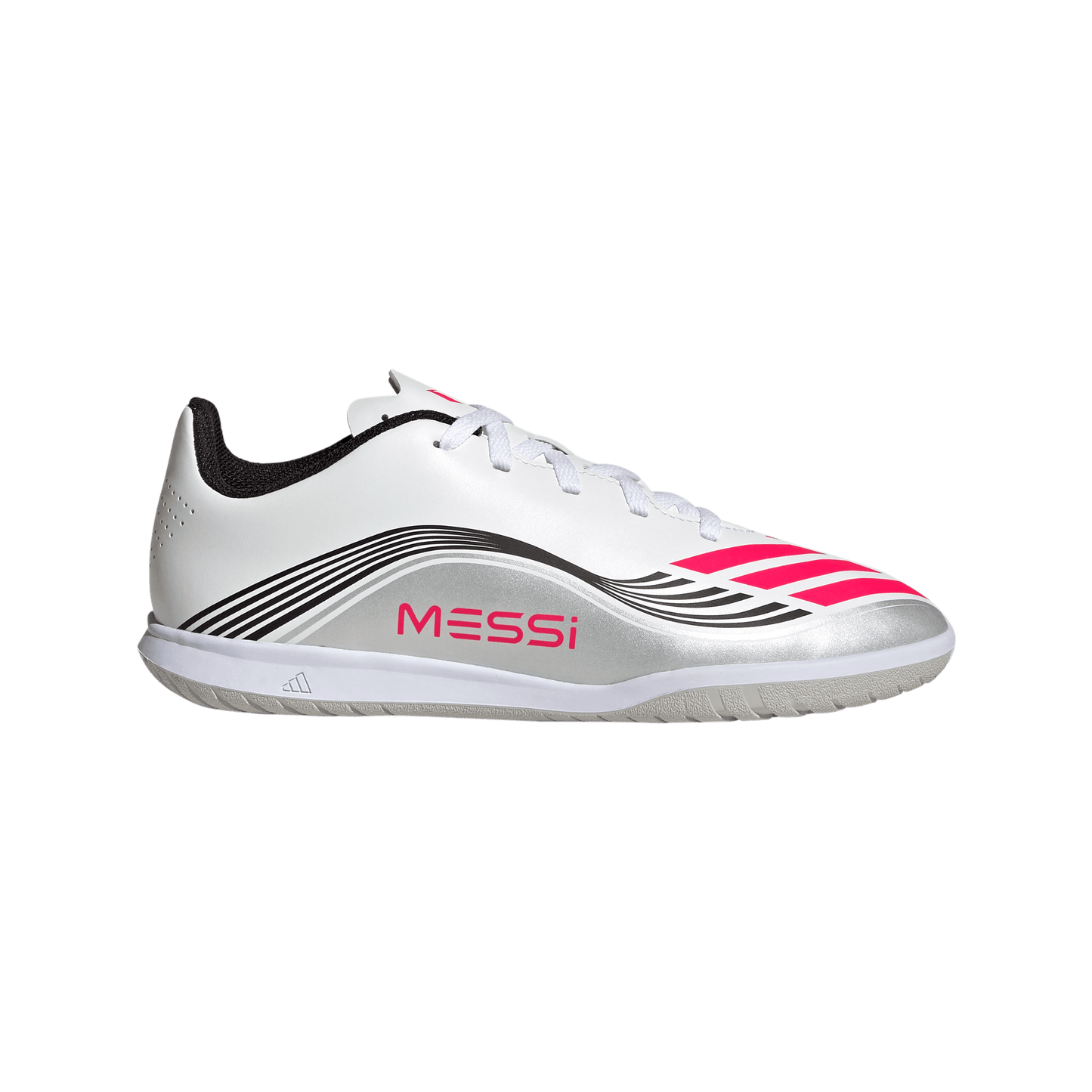 adidas F50 Club Indoor Messi Soccer Shoes | White / Lucid Red / Silver Metallic | Kid's