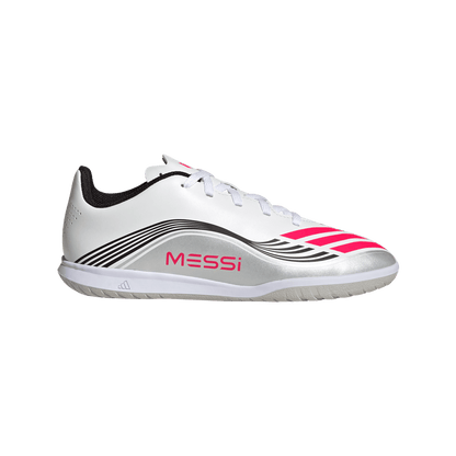 adidas F50 Club Indoor Messi Soccer Shoes | White / Lucid Red / Silver Metallic | Kid's