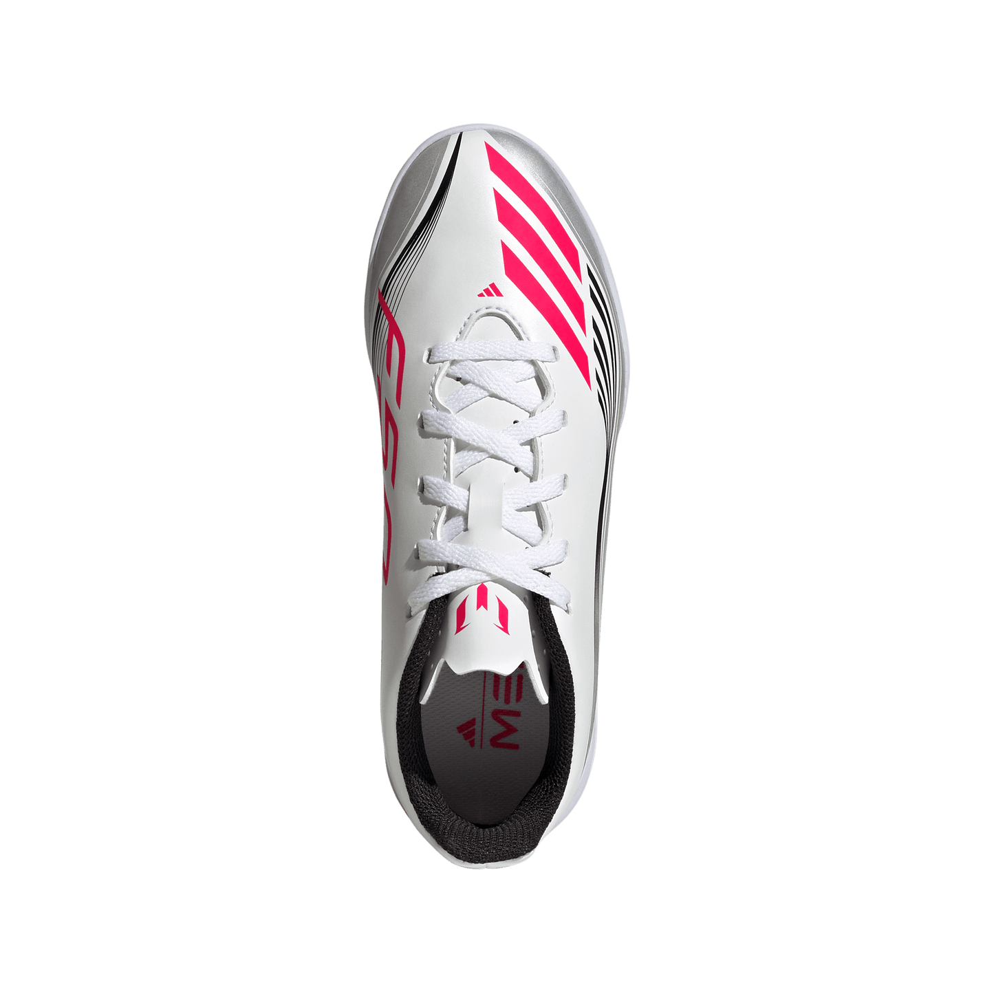 adidas F50 Club Indoor Messi Soccer Shoes | White / Lucid Red / Silver Metallic | Kid's