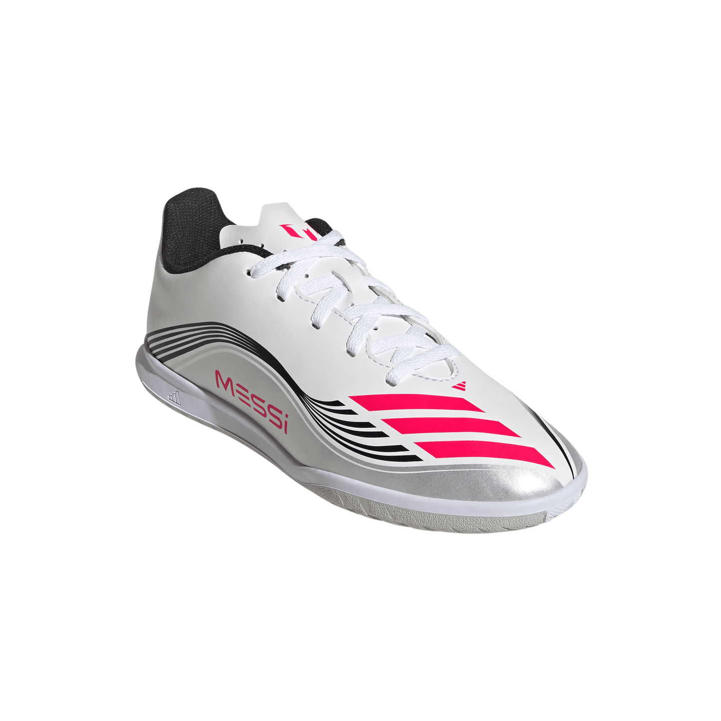 adidas F50 Club Indoor Messi Soccer Shoes | White / Lucid Red / Silver Metallic | Kid's
