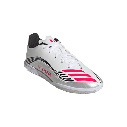 adidas F50 Club Indoor Messi Soccer Shoes | White / Lucid Red / Silver Metallic | Kid's