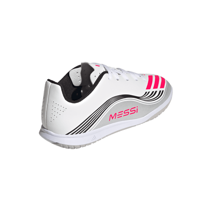 adidas F50 Club Indoor Messi Soccer Shoes | White / Lucid Red / Silver Metallic | Kid's