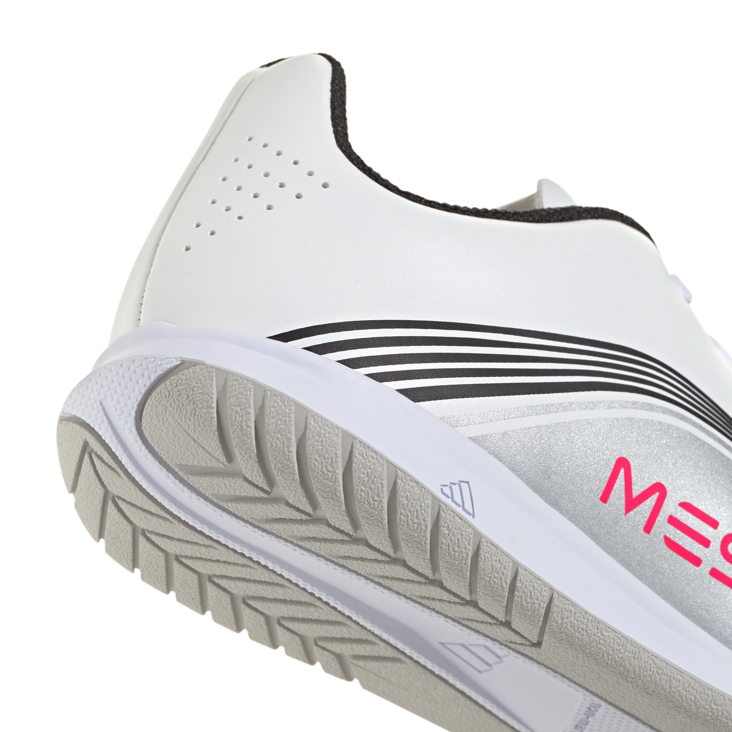 adidas F50 Club Indoor Messi Soccer Shoes | White / Lucid Red / Silver Metallic | Kid's