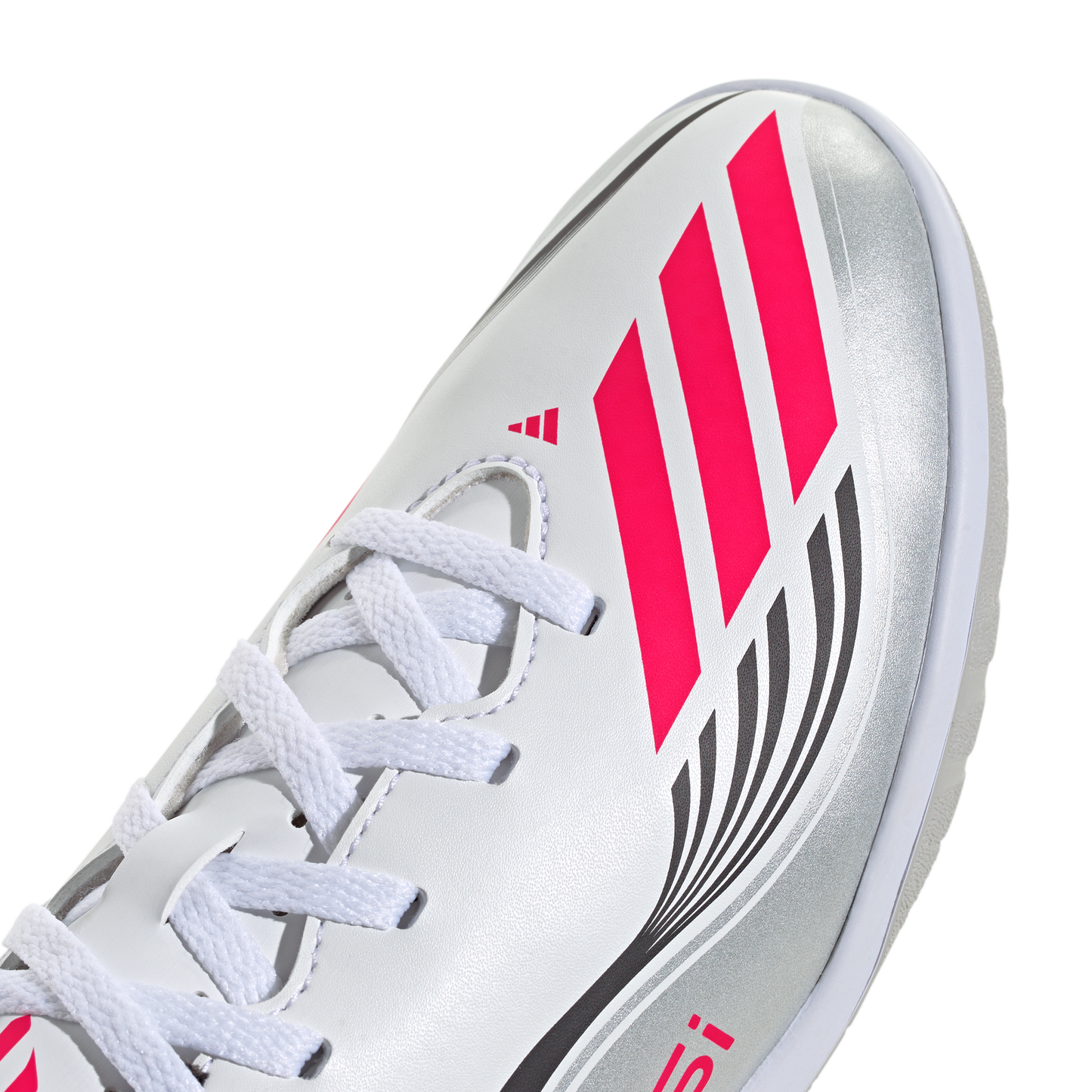 adidas F50 Club Indoor Messi Soccer Shoes | White / Lucid Red / Silver Metallic | Kid's