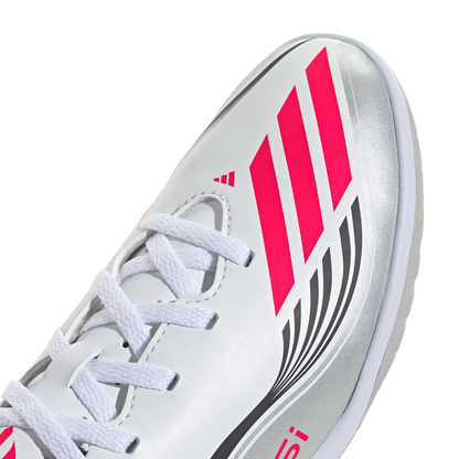 adidas F50 Club Indoor Messi Soccer Shoes | White / Lucid Red / Silver Metallic | Kid's