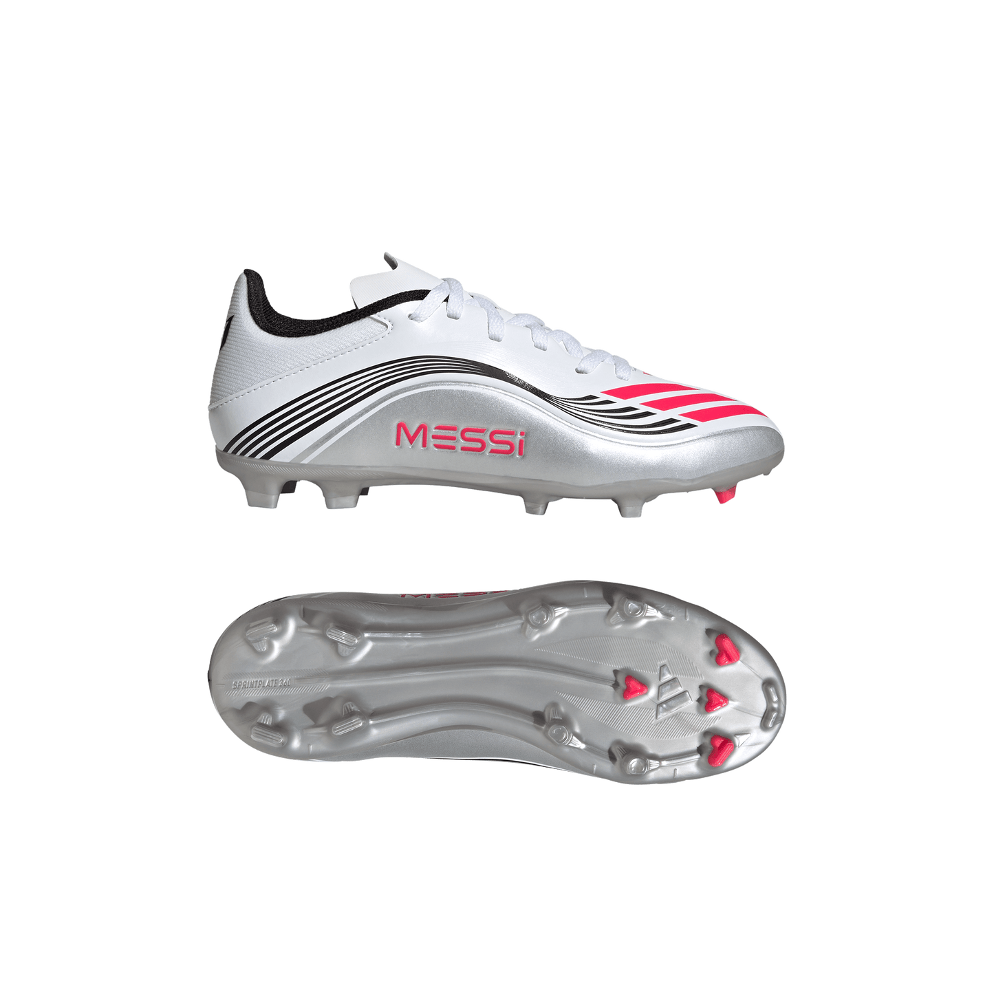 adidas F50 Messi League Firm/Multi-Ground Cleats | Cloud White / Lucid Red / Silver Metallic | Kid's