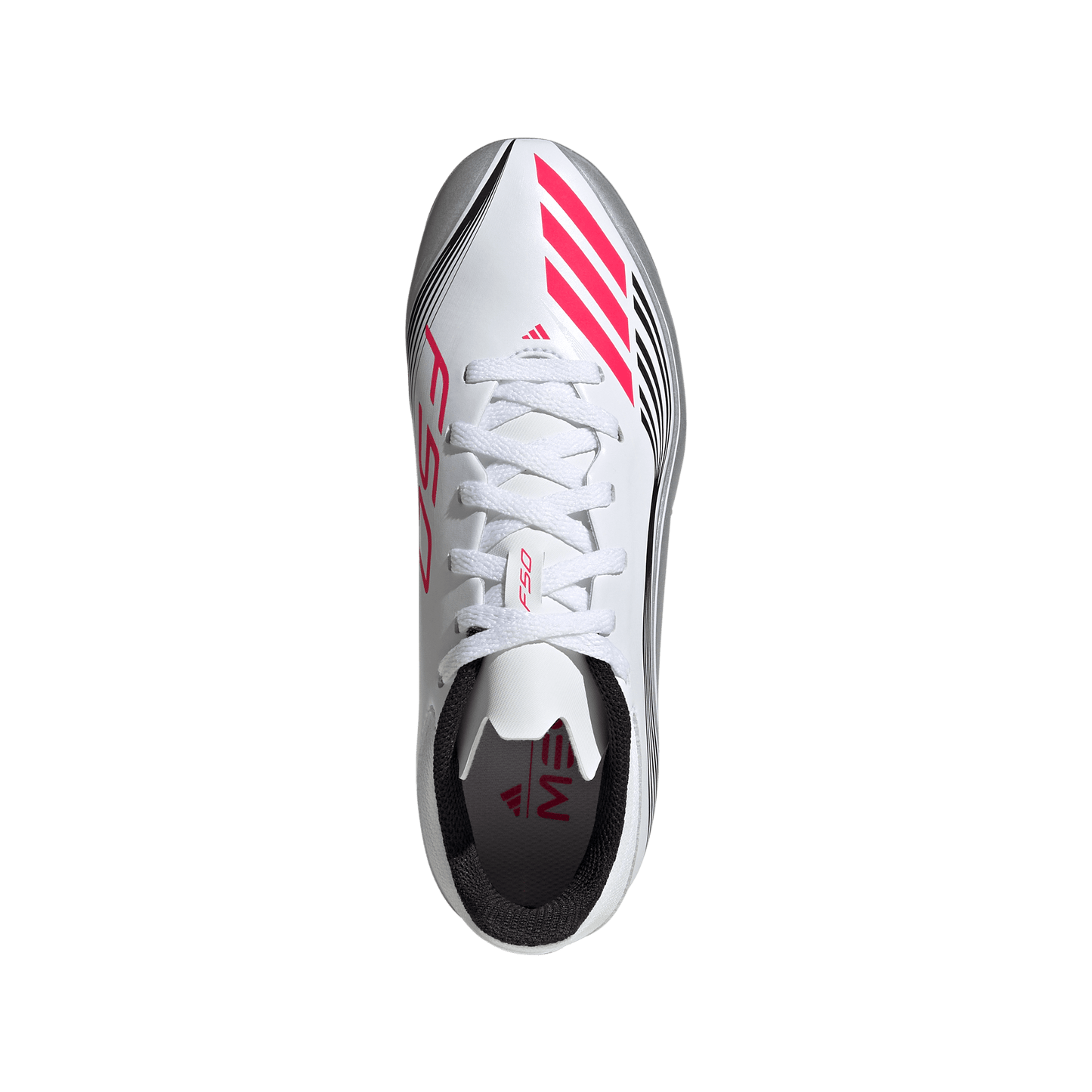 adidas F50 Messi League Firm/Multi-Ground Cleats | Cloud White / Lucid Red / Silver Metallic | Kid's