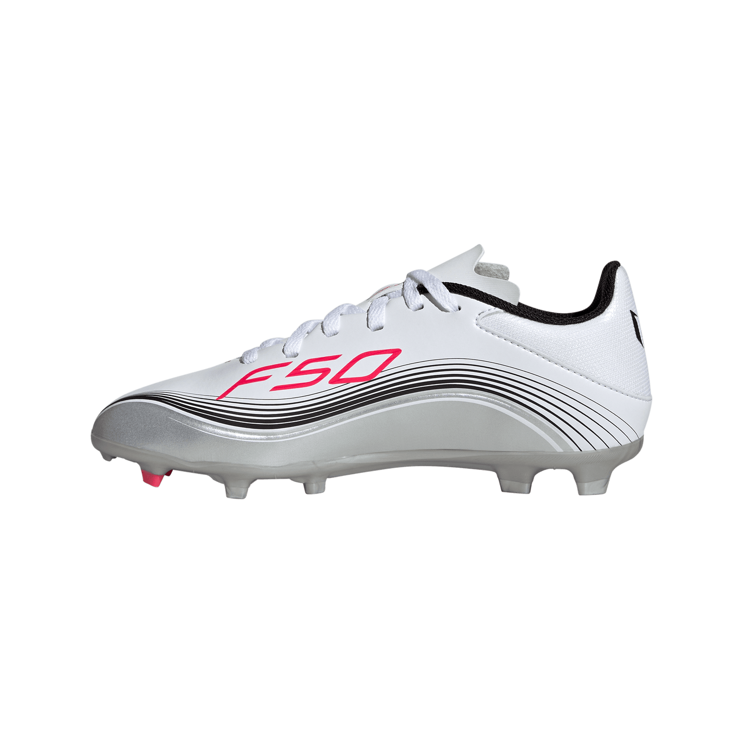 adidas F50 Messi League Firm/Multi-Ground Cleats | Cloud White / Lucid Red / Silver Metallic | Kid's