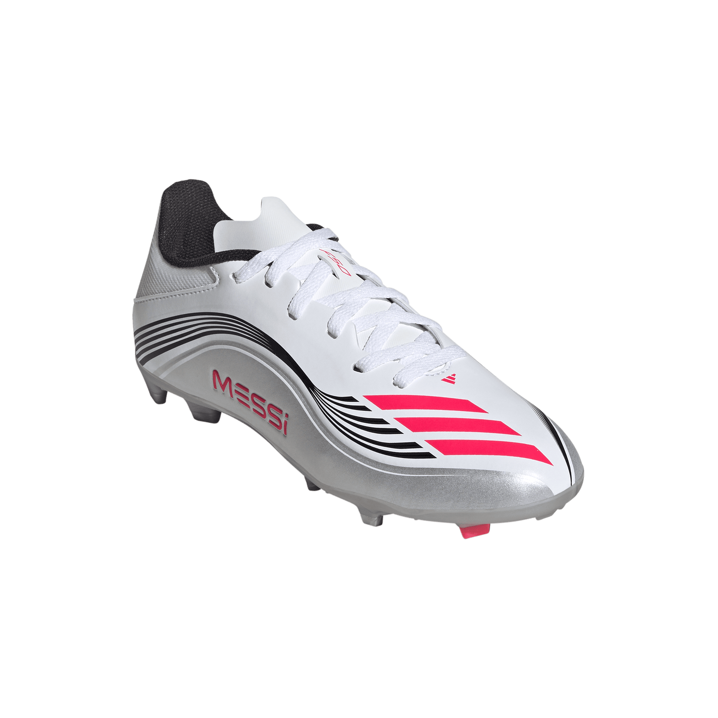 adidas F50 Messi League Firm/Multi-Ground Cleats | Cloud White / Lucid Red / Silver Metallic | Kid's