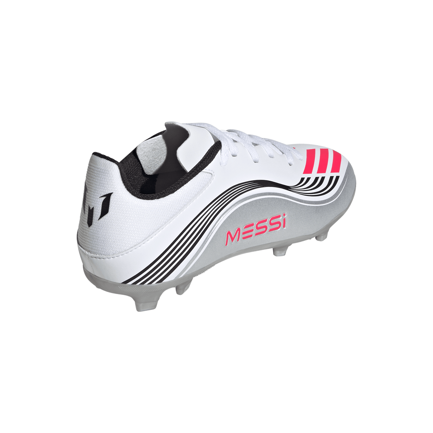 adidas F50 Messi League Firm/Multi-Ground Cleats | Cloud White / Lucid Red / Silver Metallic | Kid's