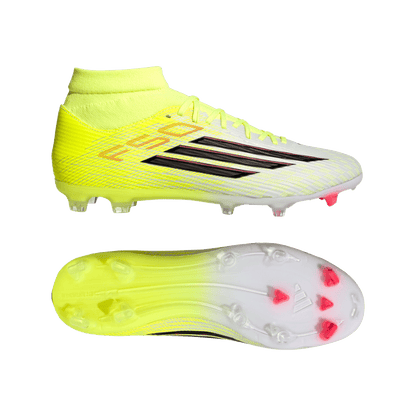 adidas F50 LEAGUE Mid Cut Firm Ground / Multi Ground Soccer Cleats | Team Solar Yellow 2 / Core Black / Lucid Red | Men's