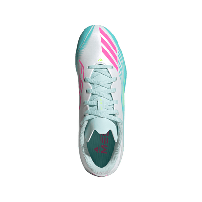 adidas F50 Messi League Firm/Multi-Ground Cleats | Cloud White / Lucid Pink / Flash Aqua | Kid's