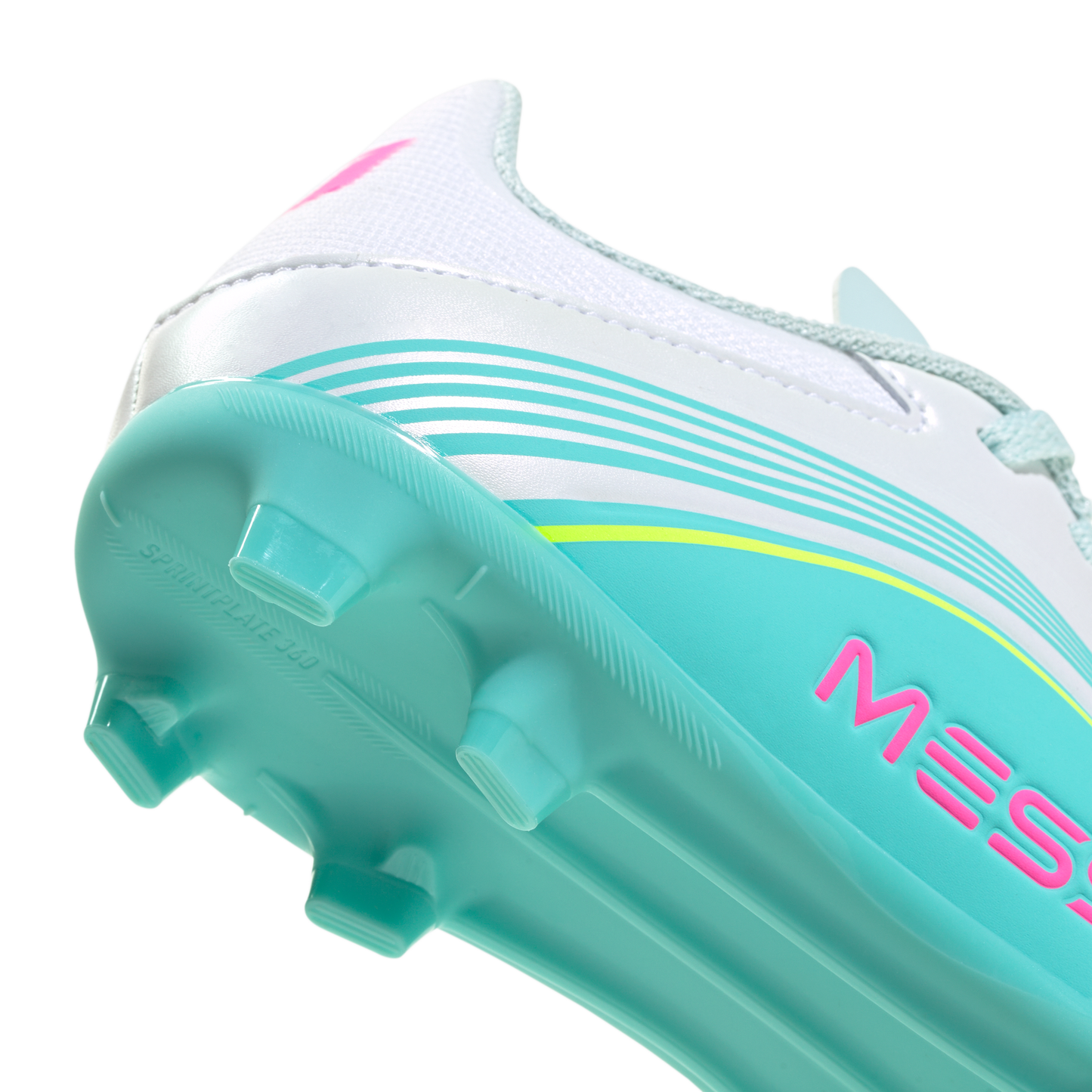 adidas F50 Messi League Firm/Multi-Ground Cleats | Cloud White / Lucid Pink / Flash Aqua | Kid's