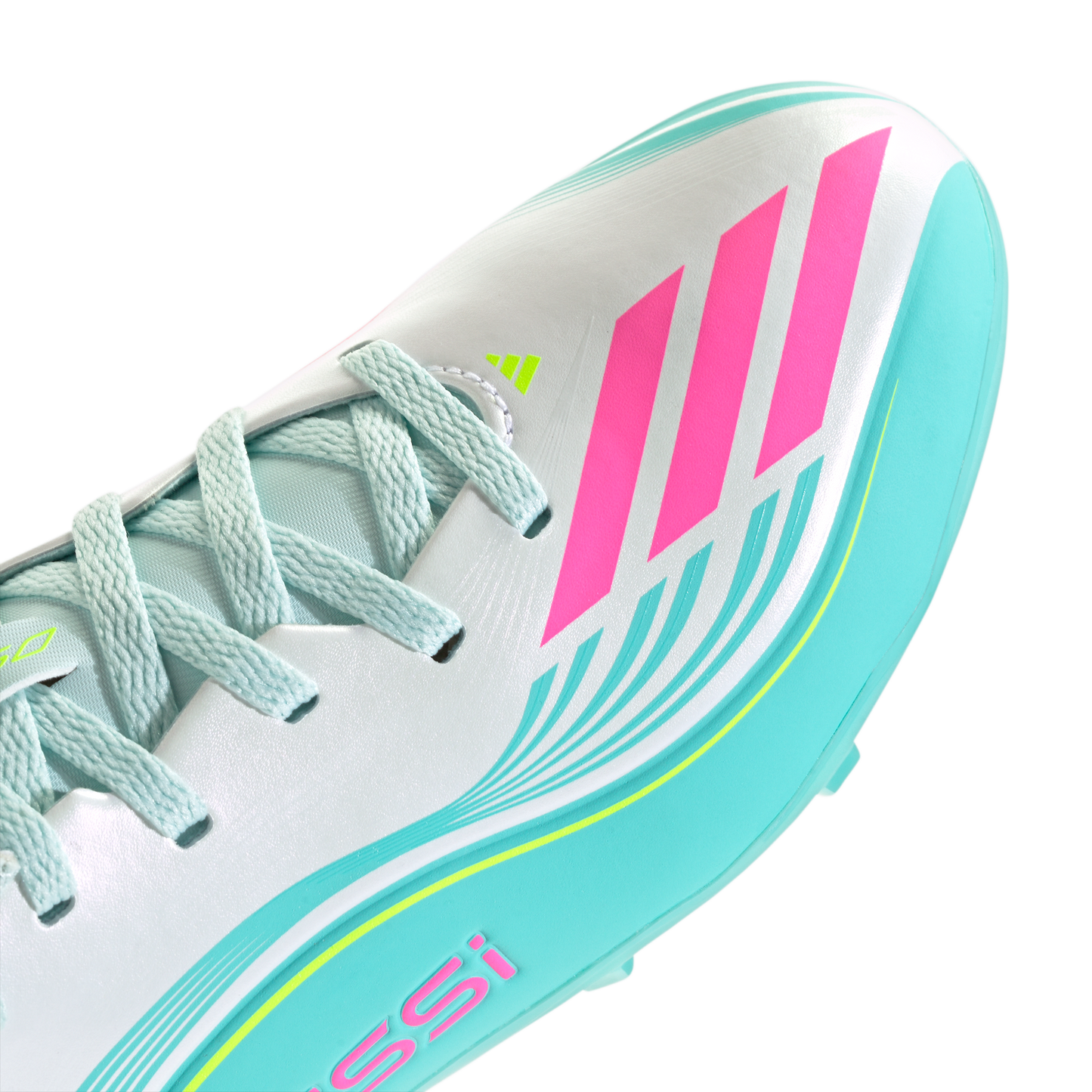 adidas F50 Messi League Firm/Multi-Ground Cleats | Cloud White / Lucid Pink / Flash Aqua | Kid's