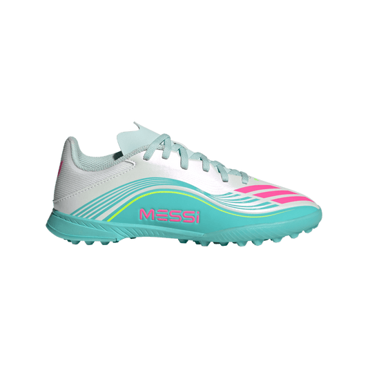 adidas F50 MESSI LEAGUE Turf Football Shoes | Cloud White / Lucid Pink / Flash Aqua | Kid's