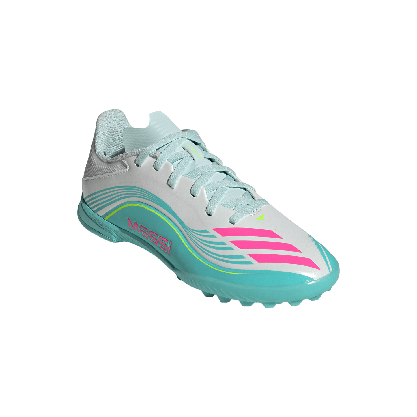 adidas F50 MESSI LEAGUE Turf Football Shoes | Cloud White / Lucid Pink / Flash Aqua | Kid's