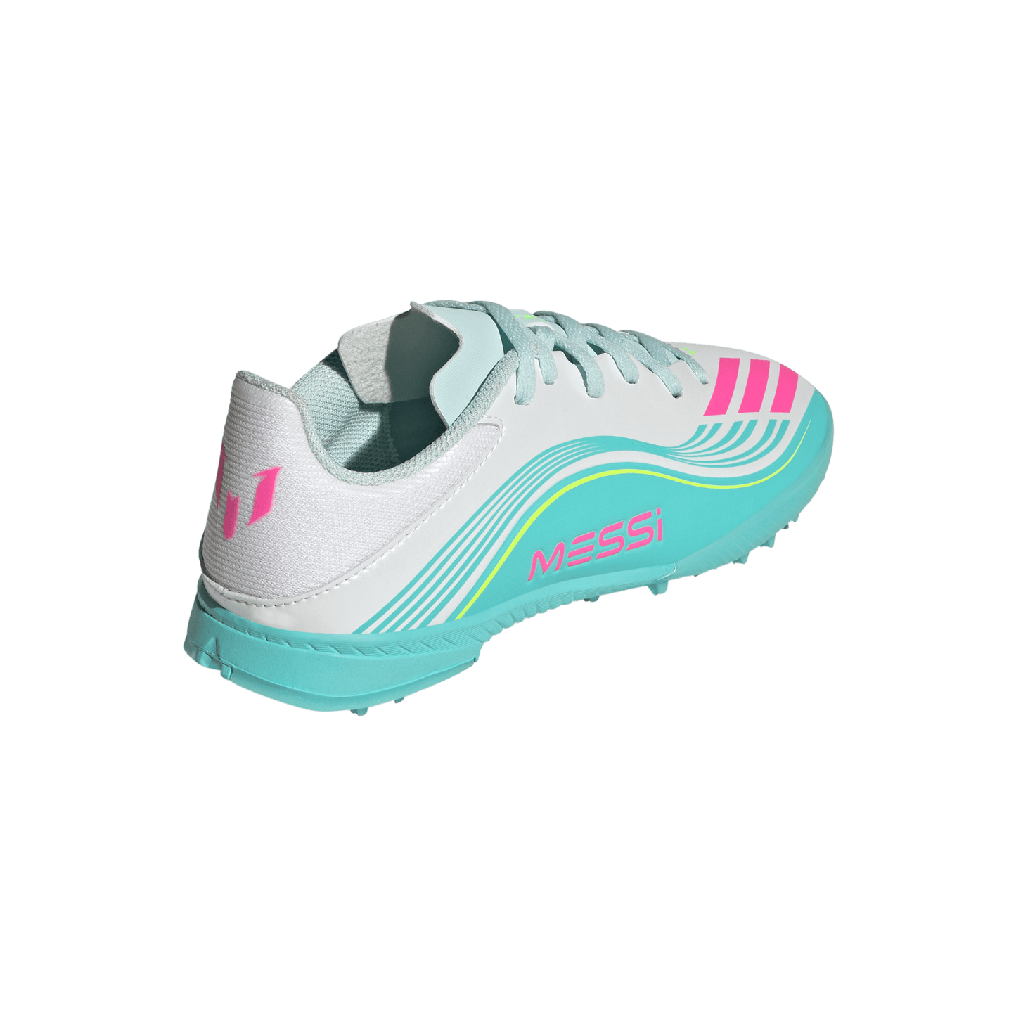 adidas F50 MESSI LEAGUE Turf Football Shoes | Cloud White / Lucid Pink / Flash Aqua | Kid's