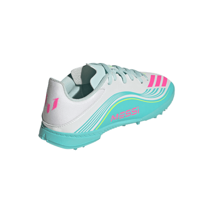 adidas F50 MESSI LEAGUE Turf Football Shoes | Cloud White / Lucid Pink / Flash Aqua | Kid's