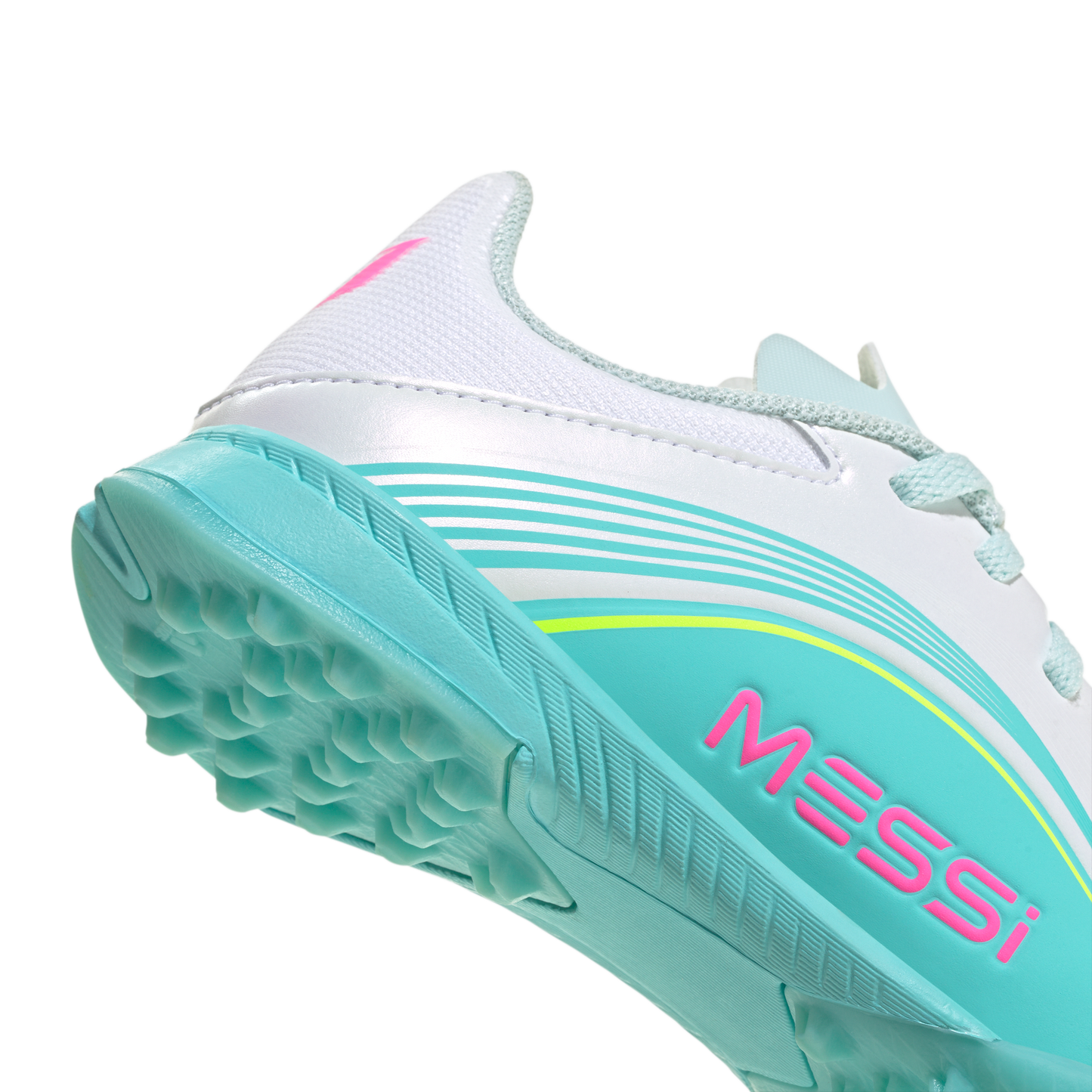 adidas F50 MESSI LEAGUE Turf Football Shoes | Cloud White / Lucid Pink / Flash Aqua | Kid's