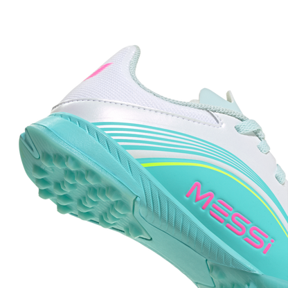 adidas F50 MESSI LEAGUE Turf Football Shoes | Cloud White / Lucid Pink / Flash Aqua | Kid's