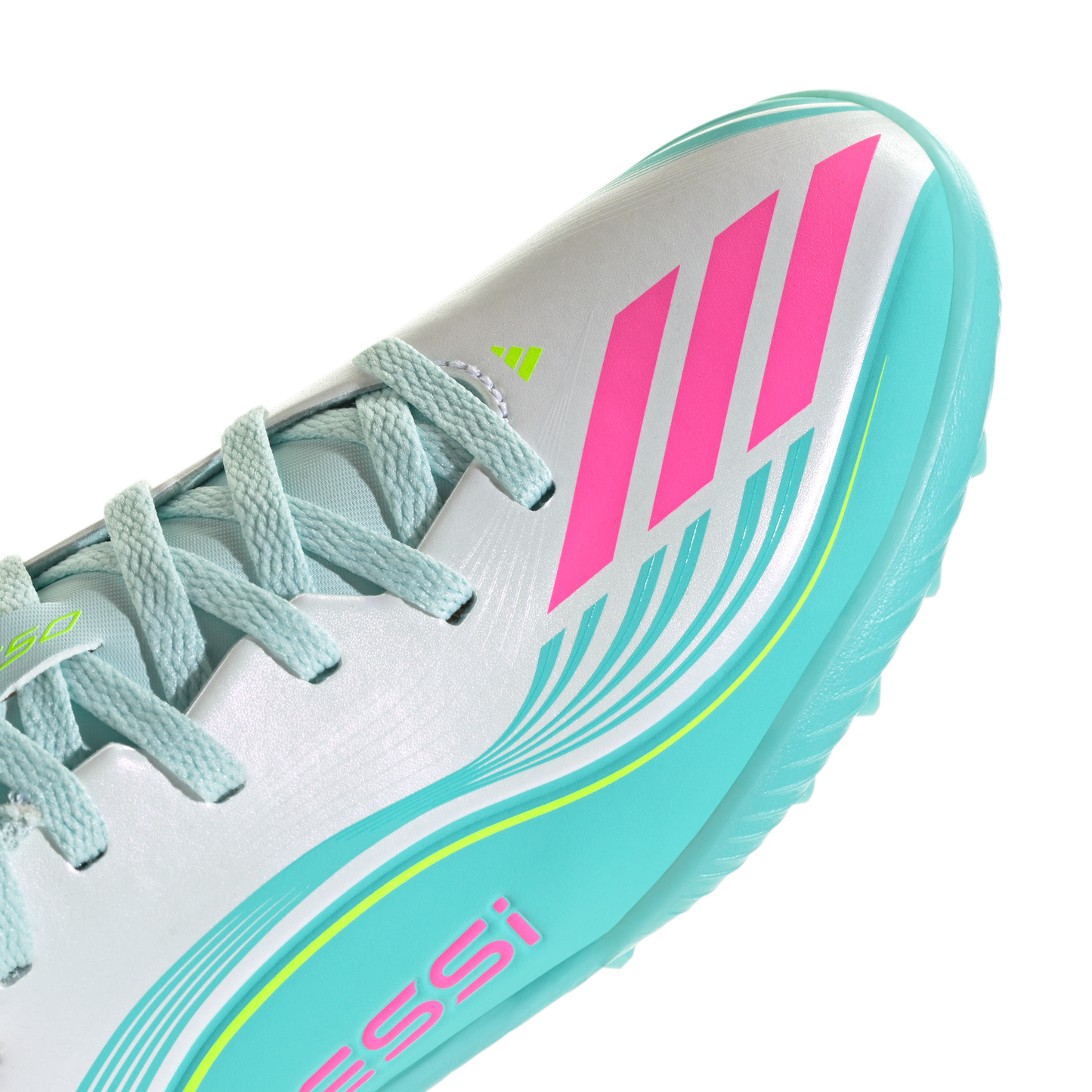 adidas F50 MESSI LEAGUE Turf Football Shoes | Cloud White / Lucid Pink / Flash Aqua | Kid's