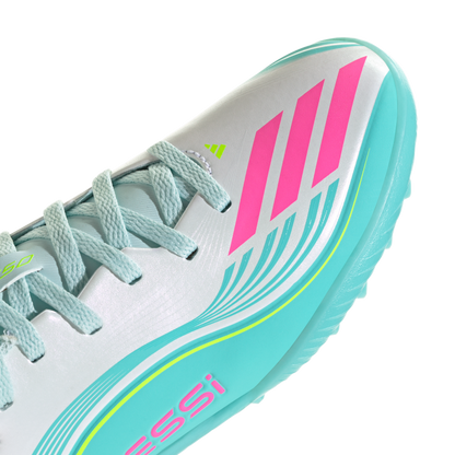 adidas F50 MESSI LEAGUE Turf Football Shoes | Cloud White / Lucid Pink / Flash Aqua | Kid's