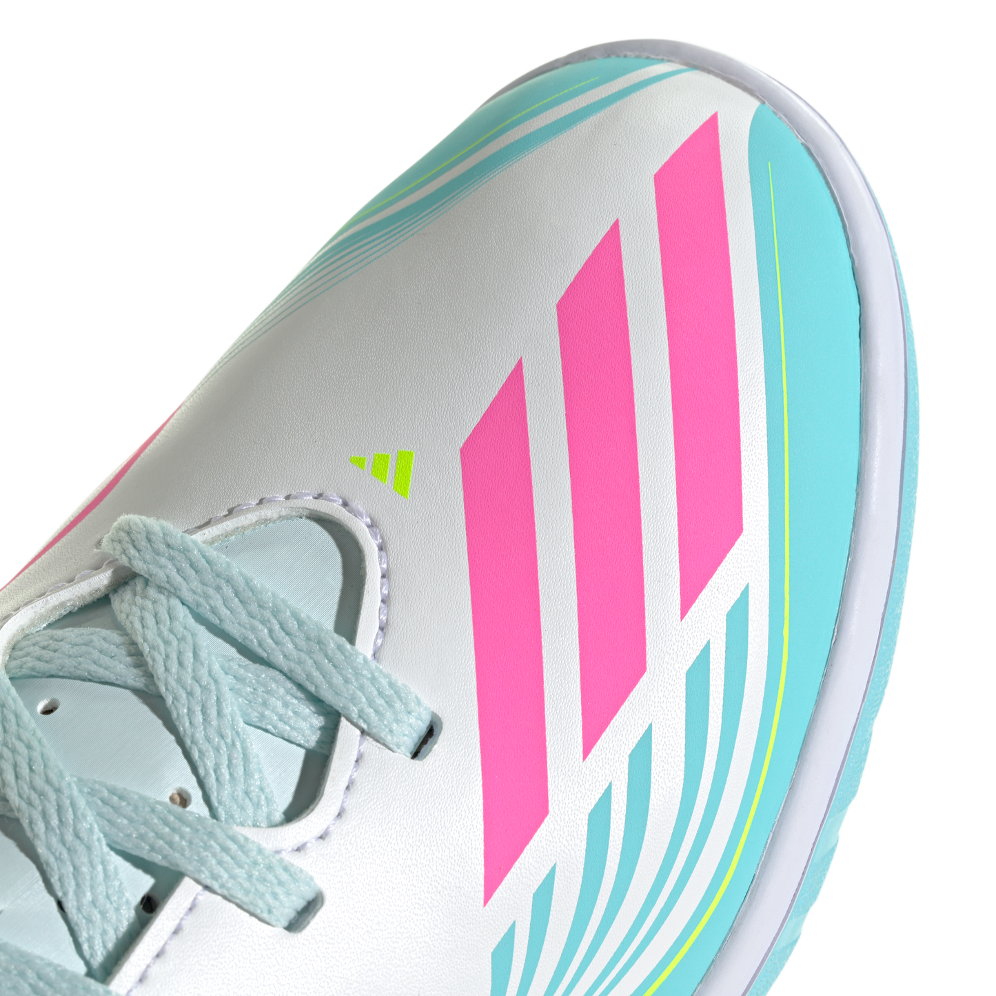 adidas F50 Club Indoor Messi Soccer Shoes | White / Lucid Pink / Flash Aqua | Kid's
