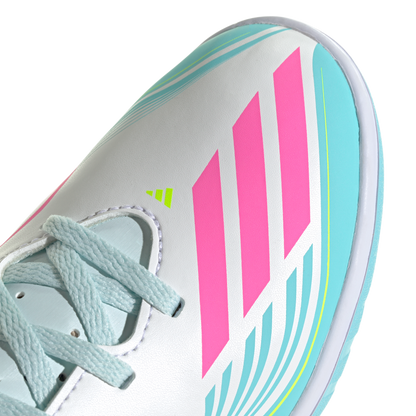 adidas F50 Club Indoor Messi Soccer Shoes | White / Lucid Pink / Flash Aqua | Kid's