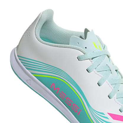 adidas F50 Club Indoor Messi Soccer Shoes | White / Lucid Pink / Flash Aqua | Kid's