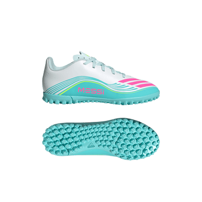adidas F50 MESSI CLUB Turf Football Shoes | Cloud White / Lucid Pink / Flash Aqua | Kid's