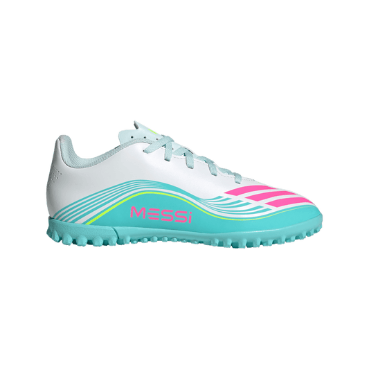 adidas F50 MESSI CLUB Turf Football Shoes | Cloud White / Lucid Pink / Flash Aqua | Kid's
