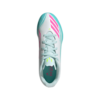 adidas F50 MESSI CLUB Turf Football Shoes | Cloud White / Lucid Pink / Flash Aqua | Kid's
