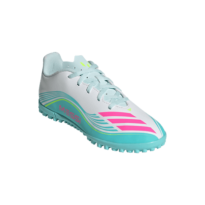 adidas F50 MESSI CLUB Turf Football Shoes | Cloud White / Lucid Pink / Flash Aqua | Kid's