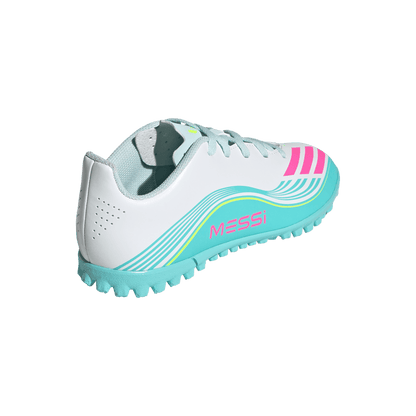 adidas F50 MESSI CLUB Turf Football Shoes | Cloud White / Lucid Pink / Flash Aqua | Kid's