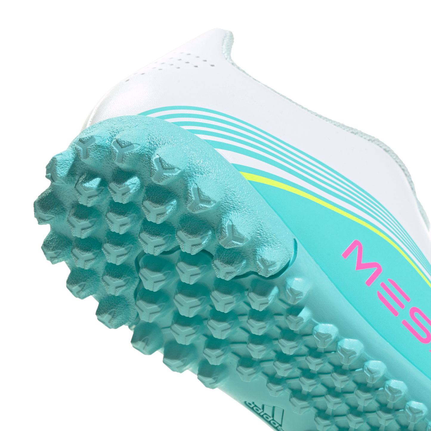 adidas F50 MESSI CLUB Turf Football Shoes | Cloud White / Lucid Pink / Flash Aqua | Kid's