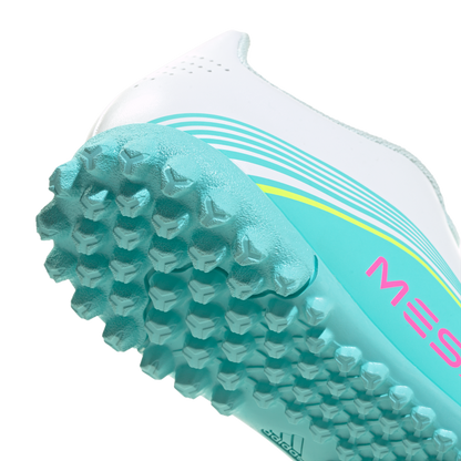 adidas F50 MESSI CLUB Turf Football Shoes | Cloud White / Lucid Pink / Flash Aqua | Kid's