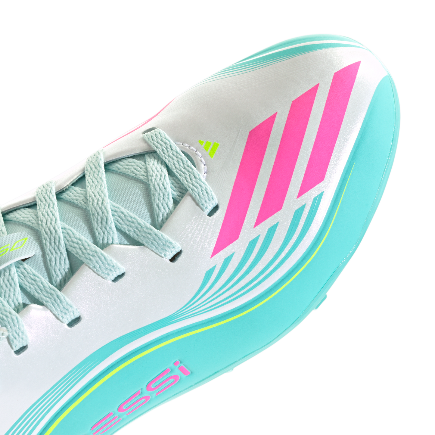 adidas F50 MESSI CLUB Turf Football Shoes | Cloud White / Lucid Pink / Flash Aqua | Kid's