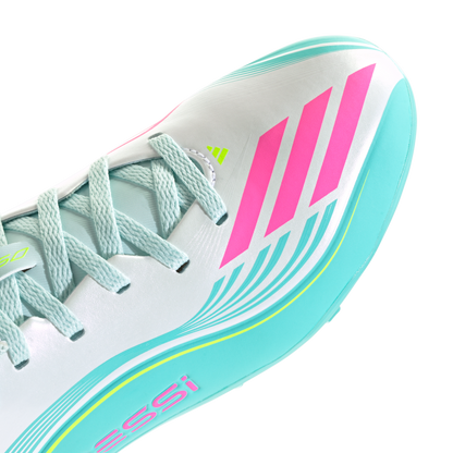 adidas F50 MESSI CLUB Turf Football Shoes | Cloud White / Lucid Pink / Flash Aqua | Kid's