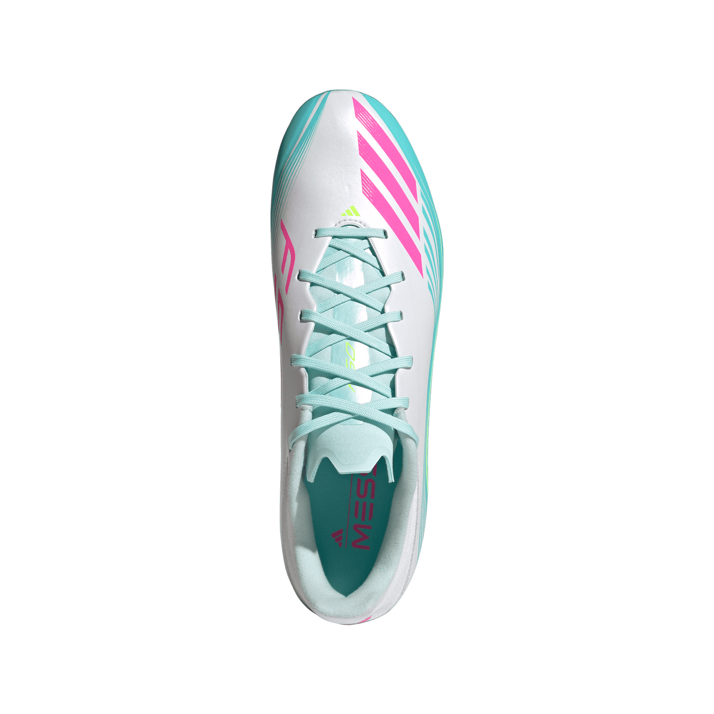 adidas F50 MESSI LEAGUE Firm/Multi-Ground Cleats | Cloud White / Lucid Pink / Flash Aqua | Men's