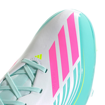 adidas F50 MESSI LEAGUE Firm/Multi-Ground Cleats | Cloud White / Lucid Pink / Flash Aqua | Men's