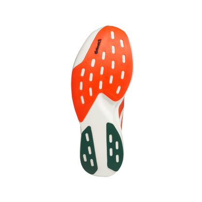 adidas Miami Hurricanes Adizero Evo SL Running Shoes | Cloud White / Dark Green / Collegiate Orange | Men's