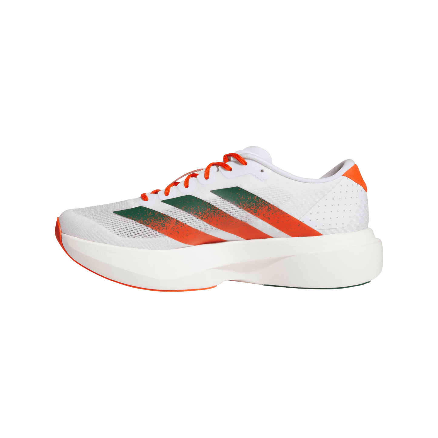adidas Miami Hurricanes Adizero Evo SL Running Shoes | Cloud White / Dark Green / Collegiate Orange | Men's