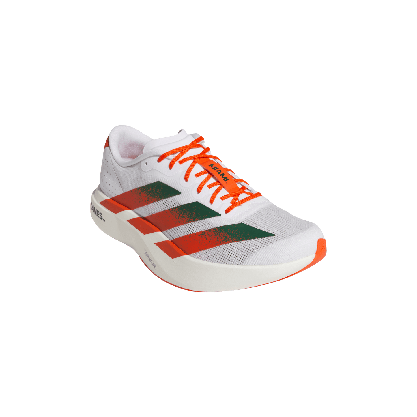 adidas Miami Hurricanes Adizero Evo SL Running Shoes | Cloud White / Dark Green / Collegiate Orange | Men's