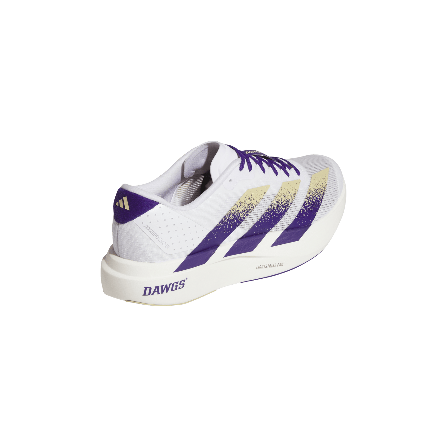 adidas University of Washington Adizero Evo SL Running Shoes | Cloud White / Team College Purple / Team Sand | Men's
