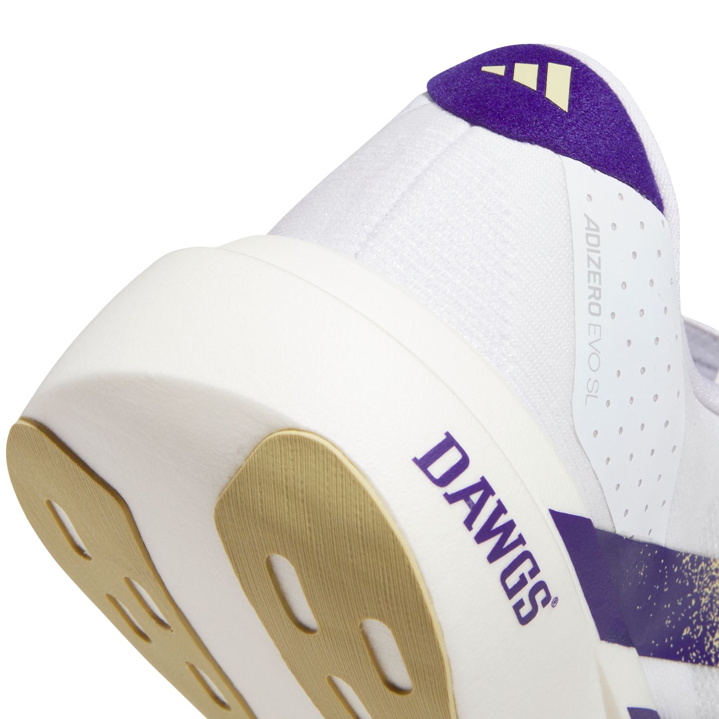 adidas University of Washington Adizero Evo SL Running Shoes | Cloud White / Team College Purple / Team Sand | Men's