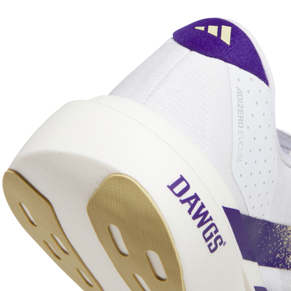 adidas University of Washington Adizero Evo SL Running Shoes | Cloud White / Team College Purple / Team Sand | Men's