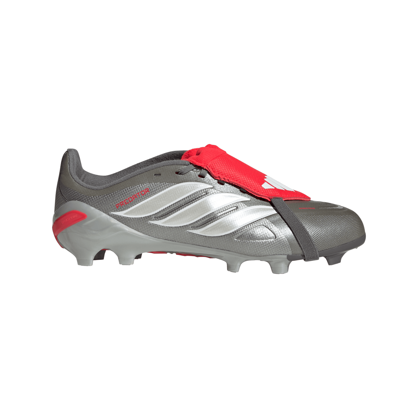 adidas Predator League Fold-Over Tongue Firm Ground Soccer Cleats | Iron Metallic / Zero Metalic / Lucid Red | Kid's