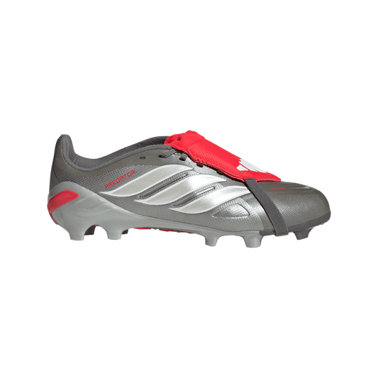 adidas Predator League Fold-Over Tongue Firm Ground Soccer Cleats | Iron Metallic / Zero Metalic / Lucid Red | Kid's