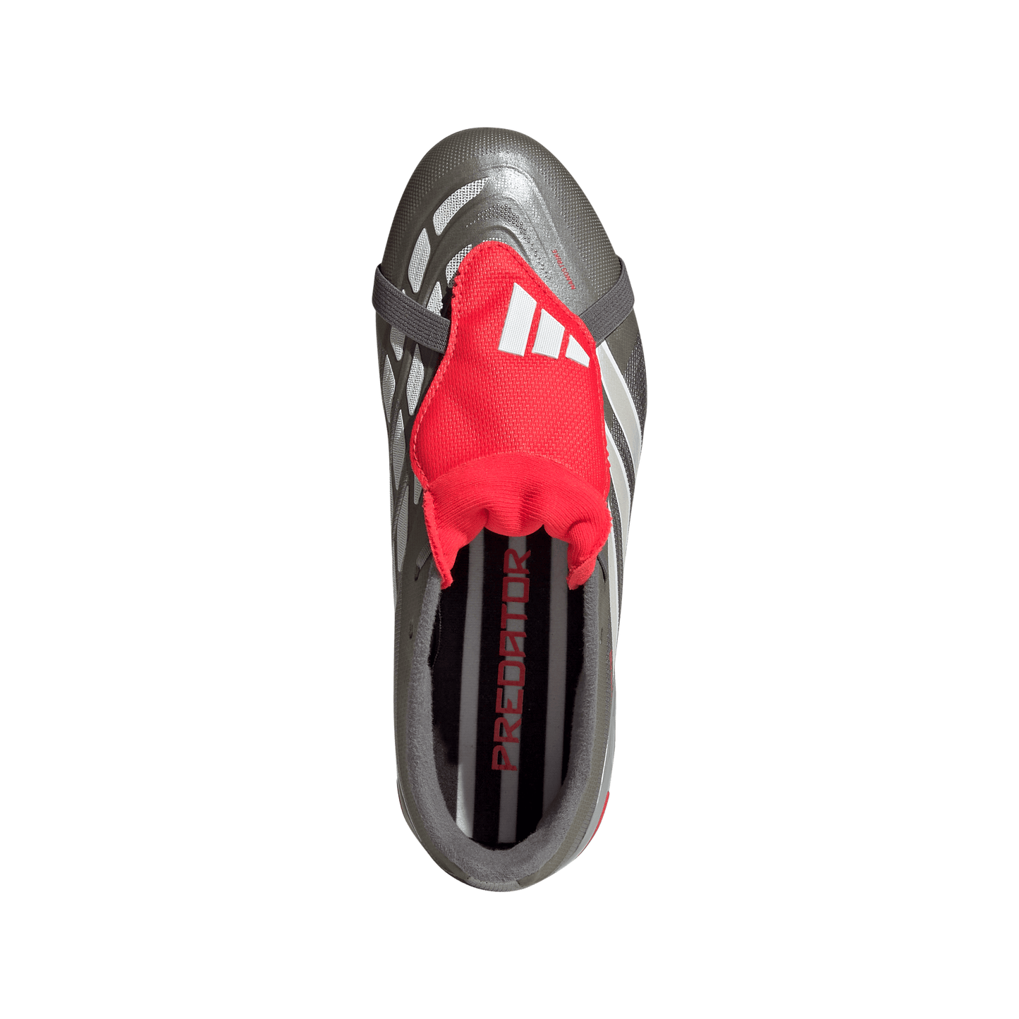 adidas Predator League Fold-Over Tongue Firm Ground Soccer Cleats | Iron Metallic / Zero Metalic / Lucid Red | Kid's